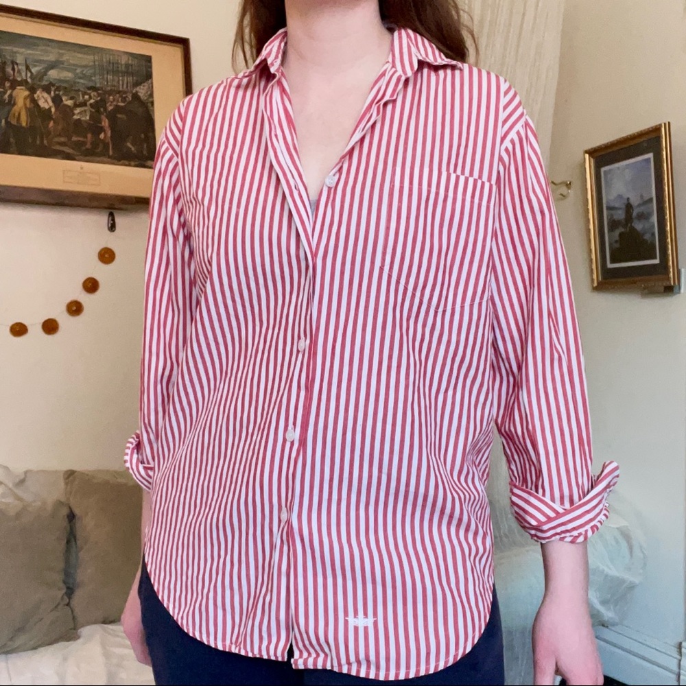 FUNKY RED STRIPED BUTTON DOWN SHIRT